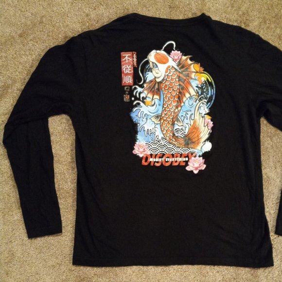Primal Driven Disobey Fish/Floral Graphic Print Long Sleeve T Shirt Men's Lg - Picture 2 of 8